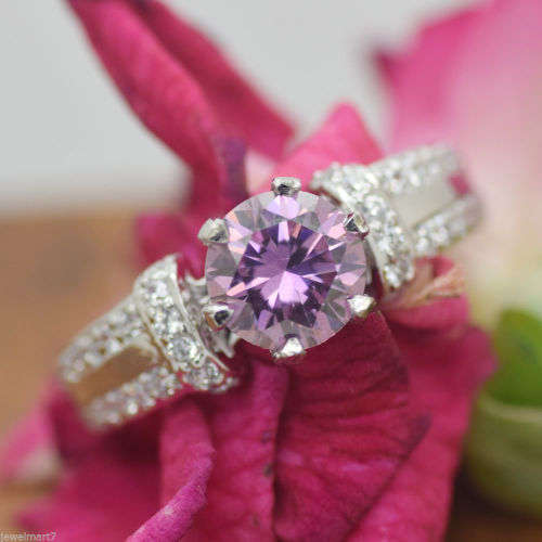 Beautiful!! 1.40ct Pink Moissanite Ring With Diamond Simulant Accents 925 Sterling Silver