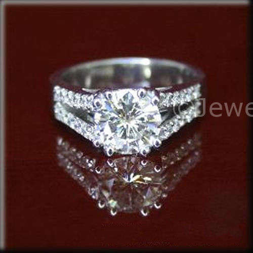 Beautiful!! 1.70ct I-J white Moissanite Engag Ring With Diamond Simulant Accents 925 Sterling Silver