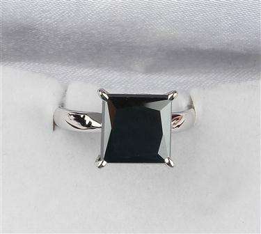Beautiful Huge 4.71ct Certified Black Diamond Sterling Silver Ring Princess Cut. Free Certificate