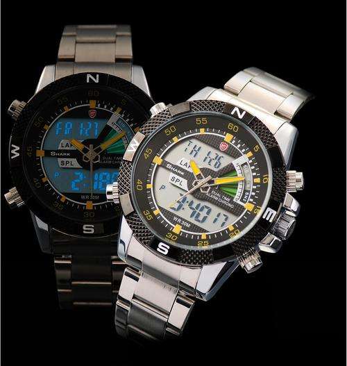 Shark LCD Digital Date Time Alarm Chronograph Mens Sports Quartz Watch. Available In White Or Black