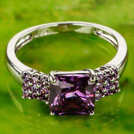 Amethyst Gemstones Set in Sterling Silver Ring. Captivating