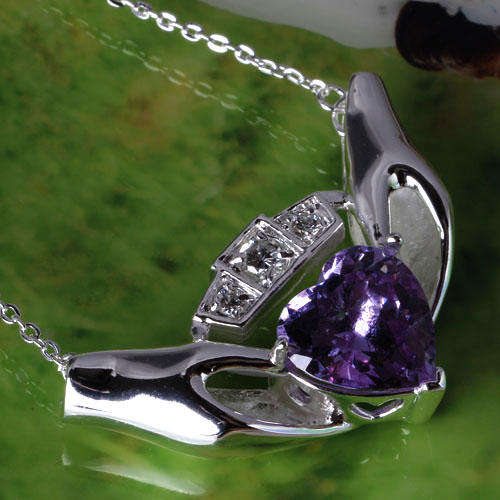 Beautiful Heart Cut Tourmaline & White Topaz Set In Silver Pendant Necklace With Chain