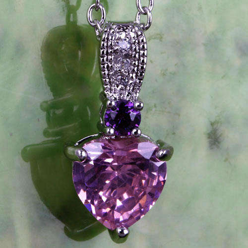 Beautiful Round Cut Pink and White Topaz and Amethyst Set In Silver Pendant Necklace With Chain
