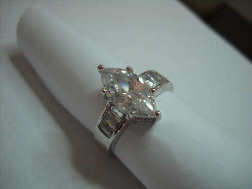 15x8mm WHITE MAQUISE CUT SAPPHIRE and CZ SIMS SET IN 14kt WHITE GOLD FILLED RING. STUNNING