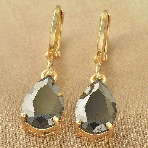 Gorgeous 9K Solid Gold Filled Black Onyx Womens Water Drop Dangle Earrings, 125
