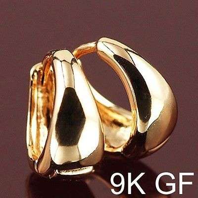 Smooth 9K Yellow Gold Filled Womens/Girls Hoop Earrings, Hinged 139