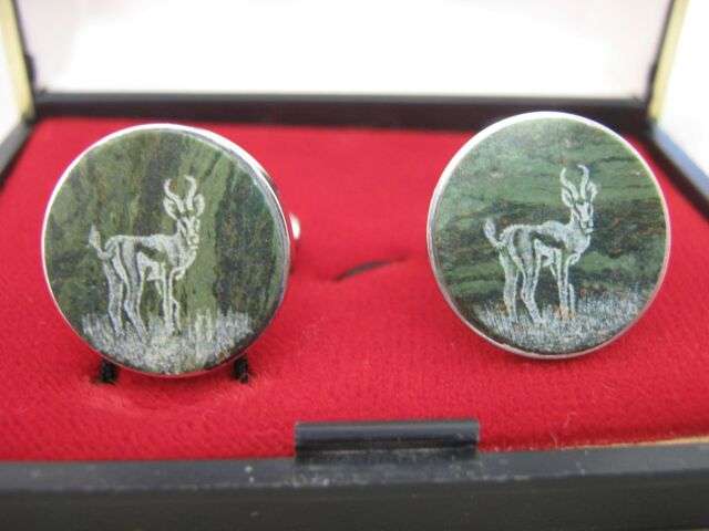 Unusual Cufflinks!! ~~ Springboks printed on Semi precious stone