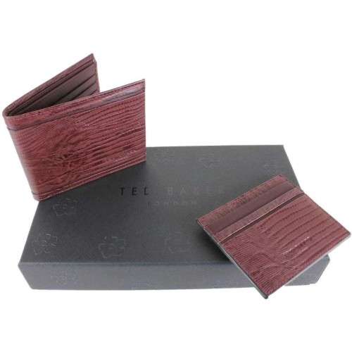 Ted Baker Stevset Billfold Wallet and Card Holder Set - Oxblood Burgundy