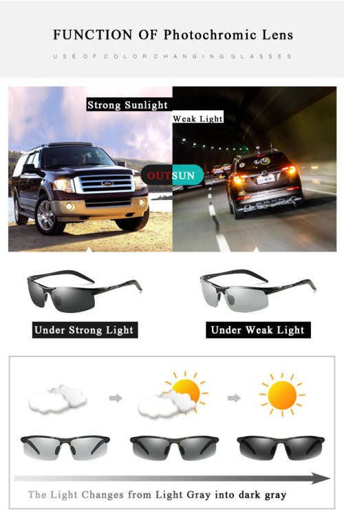 CLEARANCE SALE - Outsun - Polarized Photochromic Sunglasses Aluminum Magnesium Frame
