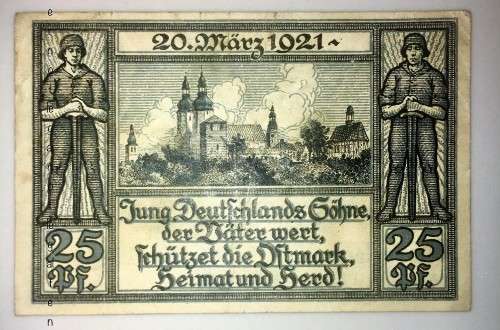 GERMANY 1921 25 PFENNIG OBERGLOGAU STADT HIGH GRADE