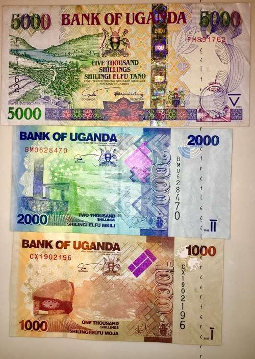 UGANDA SET OF  3  1000 SHILLINGS 2000 SHILLINGS & 5000 SHILLINGS  AUNC CONDITION