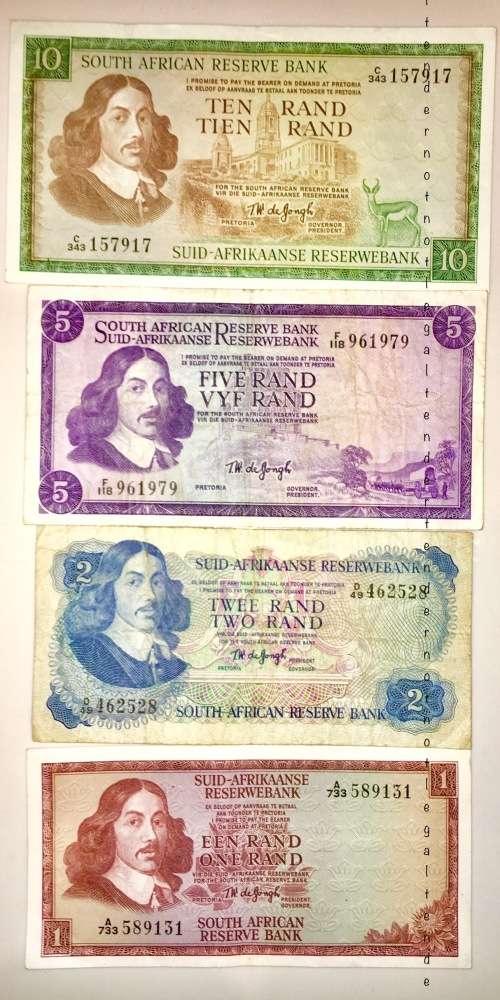 SET OF 4 X TW. DE. JONGH  R10 TO (R1 SPRINGBUCK WATERMARK) [1 BID TAKES ALL]