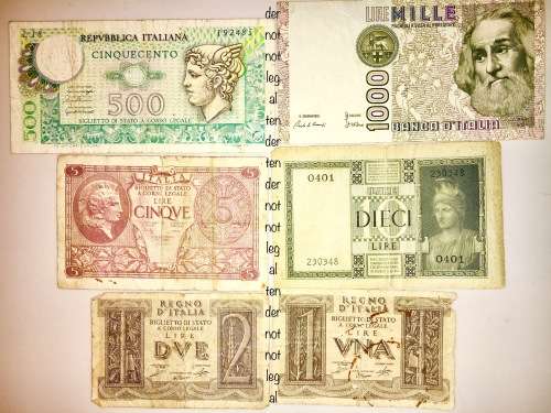 ITALY SET OF 7,,,,,, 5000 LIRE TO 1 LIRE