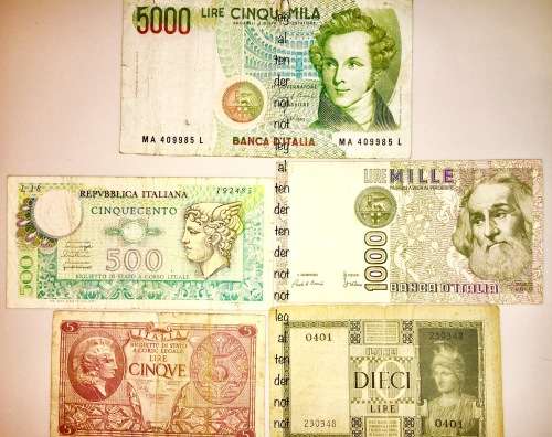 ITALY SET OF 7,,,,,, 5000 LIRE TO 1 LIRE