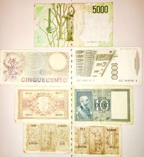 ITALY SET OF 7,,,,,, 5000 LIRE TO 1 LIRE