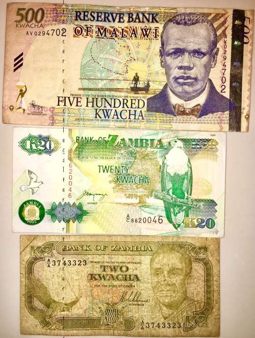 3 X 500 KWACHA MALAWI,20 KWACHA ZAMBIA,2 KWACHA ZAMBIA