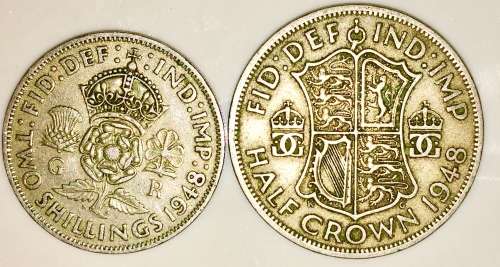 1 X HALF CROWN 1948 1 X 2 SHILLING 1948( 1  BID TAKES ALL)