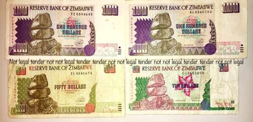 4 X ZIMBABWE $100 TO $10  1994-19971 BID TAKES ALL)