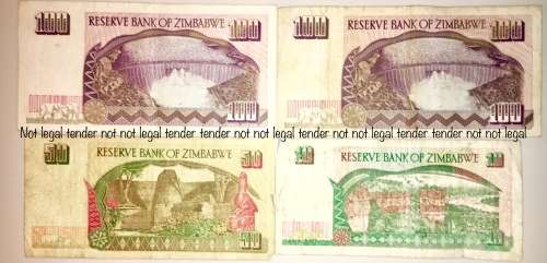 4 X ZIMBABWE $100 TO $10  1994-19971 BID TAKES ALL)