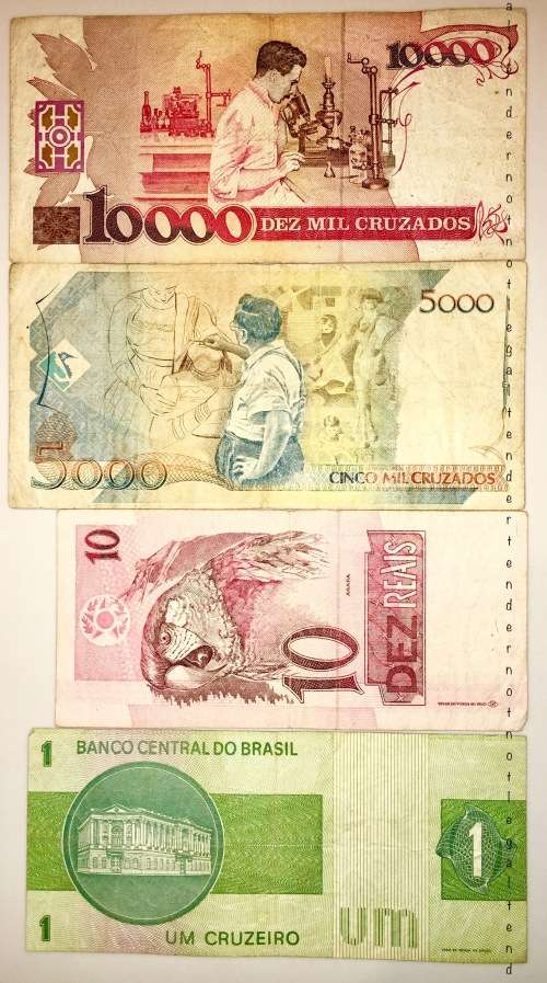 BRASIL SET OF 4,,,, 10000 REALS, 5000 ON 5 REALS 10 REALS 1 REALS 1989