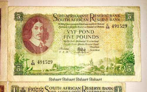 MH DE KOCK SET OF 4 X; 10 POUNDS, 5 PONDS, 1 POUND, 10 SHILLINGS 1954-1959