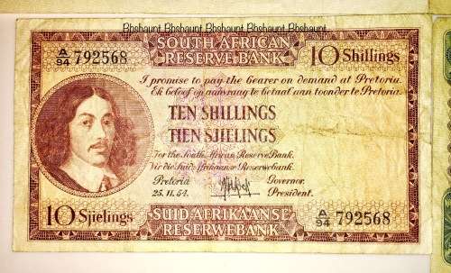 MH DE KOCK SET OF 4 X; 10 POUNDS, 5 PONDS, 1 POUND, 10 SHILLINGS 1954-1959