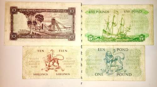 MH DE KOCK SET OF 4 X; 10 POUNDS, 5 PONDS, 1 POUND, 10 SHILLINGS 1954-1959