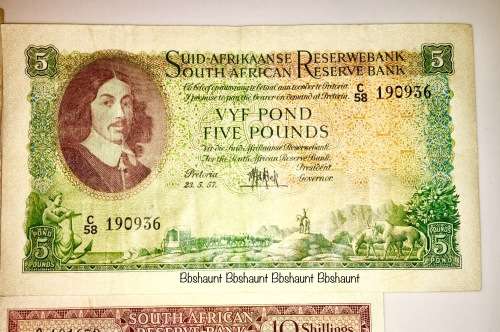 4 X  MH DE KOCK 10 POUNDS , 5 POUNDS ,1 POUND & 10 SHILLINGS 1947-1957 [1 BID TAKES ALL]