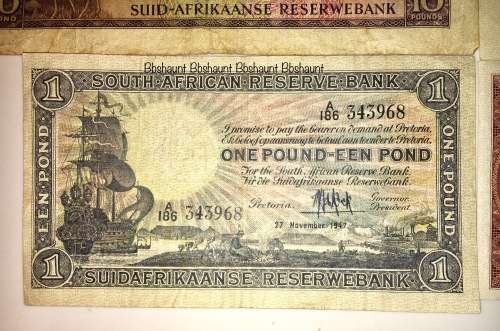 4 X  MH DE KOCK 10 POUNDS , 5 POUNDS ,1 POUND & 10 SHILLINGS 1947-1957 [1 BID TAKES ALL]