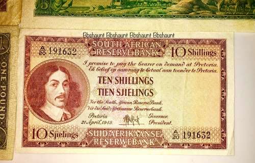 4 X  MH DE KOCK 10 POUNDS , 5 POUNDS ,1 POUND & 10 SHILLINGS 1947-1957 [1 BID TAKES ALL]