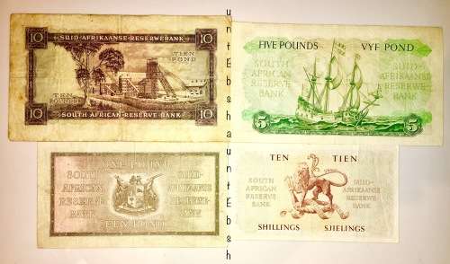 4 X  MH DE KOCK 10 POUNDS , 5 POUNDS ,1 POUND & 10 SHILLINGS 1947-1957 [1 BID TAKES ALL]