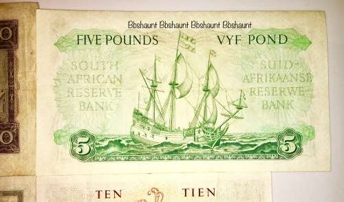 4 X  MH DE KOCK 10 POUNDS , 5 POUNDS ,1 POUND & 10 SHILLINGS 1947-1957 [1 BID TAKES ALL]