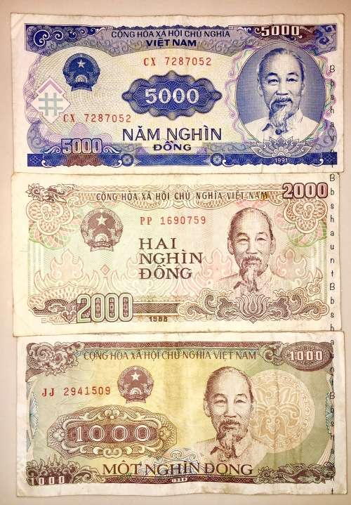 VIETNAM SET X 3..5000 DONG,2000 DONG &1000 DONG 1988 & 91