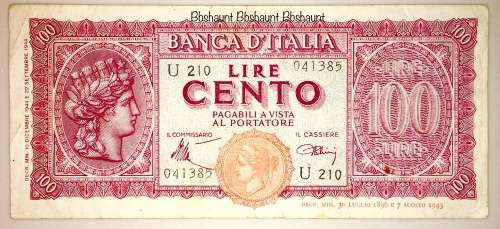 ITALY 100 LIRE 1944 WW2