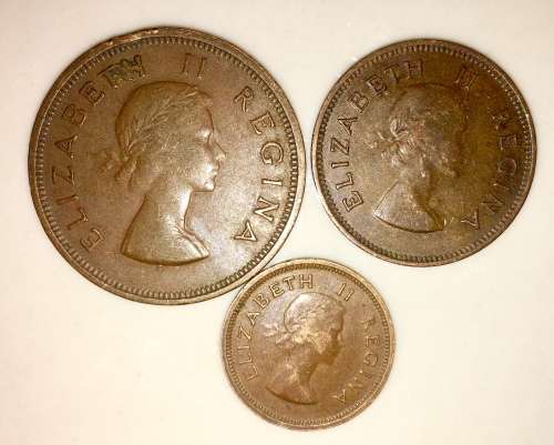 SET OF 1 PENNY , 1/2 PENNY & 1/4 PENNY 1955(1 BID TAKES ALL)