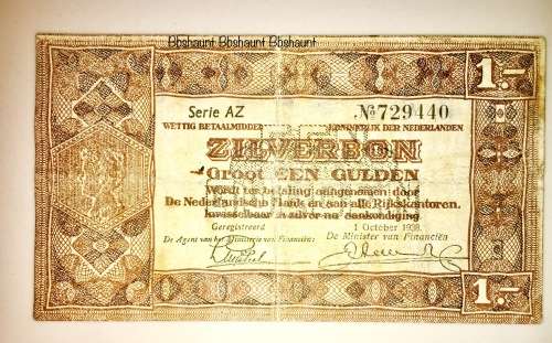 NEDERLANDS 1 GULDEN ZILVERBON 1938