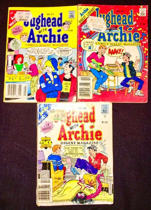 JUGHEAD & ARCHIE X3,,,,NO 95 ,NO 99, NO 104  1989 (ARCHIE DIGEST LIBRARY)G-VG