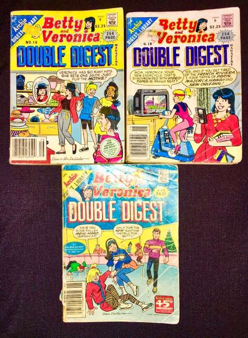 BETTY & VERONICA DOUBLE DIGEST X3,,,,NO 5, NO 16, NO 18  1988{ 256 PAGES} (ARCHIE DIGEST LIBRARY)G-V