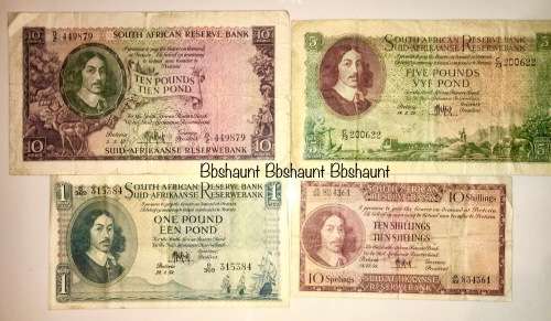 MH DE KOCK SET OF 4 X; 10 POUND, 5 POUND, 1 POUND, 10 SHILLINGS 1953 & 1959