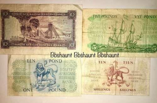 MH DE KOCK SET OF 4 X; 10 POUND, 5 POUND, 1 POUND, 10 SHILLINGS 1953 & 1959