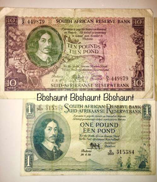 MH DE KOCK SET OF 4 X; 10 POUND, 5 POUND, 1 POUND, 10 SHILLINGS 1953 & 1959
