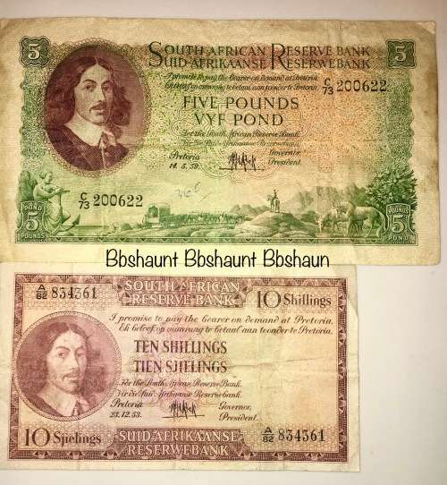 MH DE KOCK SET OF 4 X; 10 POUND, 5 POUND, 1 POUND, 10 SHILLINGS 1953 & 1959