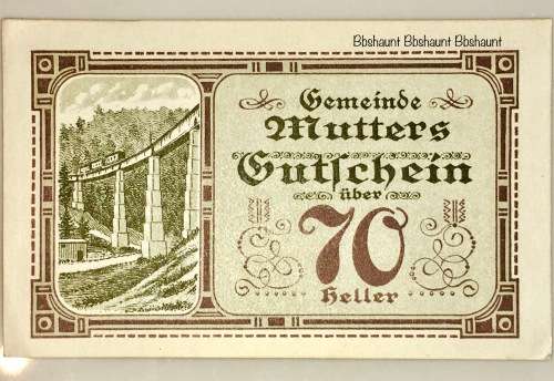 AUSTRIA 70 HELLER  MUTTERS  1920 UNC  NOTGELD (EMERGENCY MONEY)