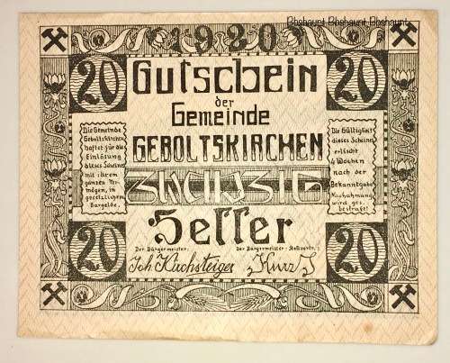 AUSTRIA ,,,,20 HELLER  GEBOLTSKIRCHEN 1920 UNC  NOTGELD (EMERGENCY MONEY)