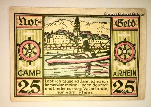 GERMAN   25 PFENNIG  CAMP RHEIN 1921 AUNC  NOTGELD (EMERGENCY MONEY)