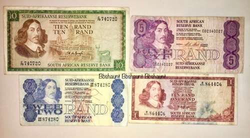 SET OF JAN VAN RIEBEECK  & VARIOUS GOVERNORS R10,  R5 , R2 & R1  [1 BID TAKES ALL)