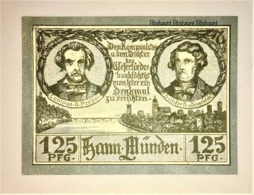 GERMANY , ,,125 PFENNIG HANN MUNDEN 1921 HIGH GRADE NOTE  NOTGELD (EMERGENCY MONEY)