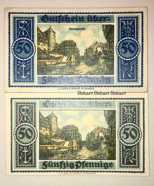 GERMANY ,50 PFENNIG HANNOVER BOTH VARIANTS 1921 UNC  HIGH GRADE NOTE NOTGELD (EMERGENCY MONEY)