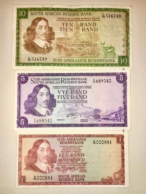 COMPLETE SET OF G RISSIK & DECIMALS R10, R5, R1,,, 1966  2ND ISSUE  ( 1 BID TAKES ALL)