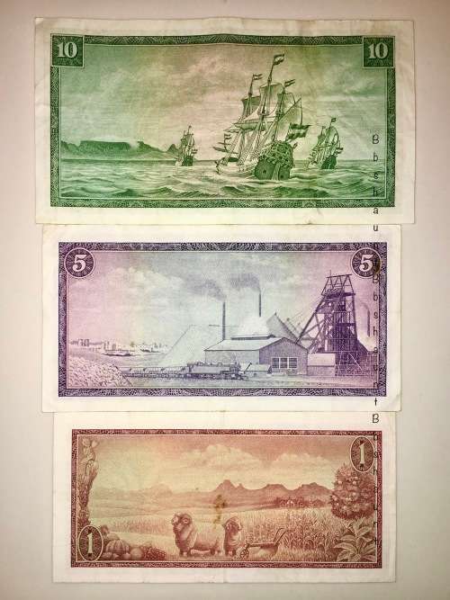 COMPLETE SET OF G RISSIK & DECIMALS R10, R5, R1,,, 1966  2ND ISSUE  ( 1 BID TAKES ALL)